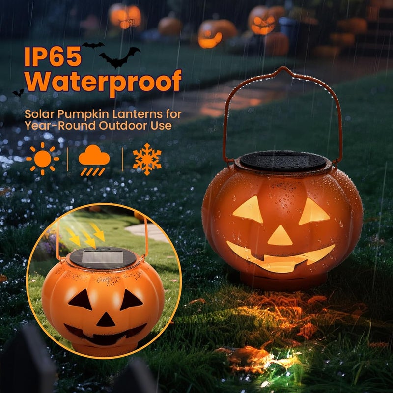 Vbioa Halloween Pumpkin Solar Lanterns - Jack O Lantern Hanging Solar Light Waterproof for Yard, Patio, Garden,Spooky Decor Halloween Party Decorations - Image 5